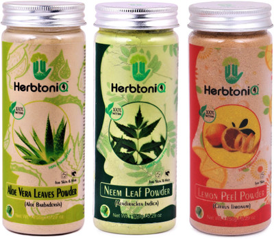 HerbtoniQ Organic Natural Aloevera Leaves Powder 150g, Neem Leaf Powder 150g, Lemon Peel Powder 150g For Face Pack And Hair Pack(450 g)