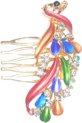 

GULZAR Yellow Gold plated Awesome peacock Design crystal Multi Colour stones jewelry For Women's & Girl's Hair Pin (Multicolor) Hair Pin(Multicolor)