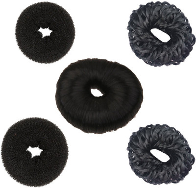 

KYT 2pcs medium donnut , 1 pcs synthetic donut , 2 pcs rubber band elastic Bun(Black)