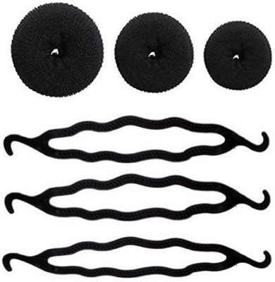 KYT Hair Bun Maker 3 pcs all different Size and 3pcs maker Bun(Black)