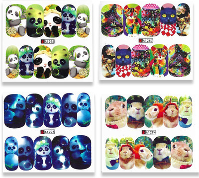 

STZ Set of 4 Animal Pattern Water Transfer Nail Art Cartoons Sheet Stickers Combo(Multicolor)