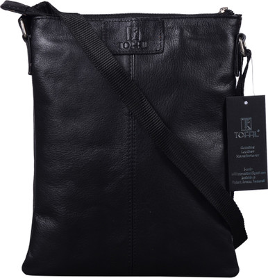 Toffil Men & Women Casual Black Genuine Leather Sling Bag