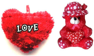 

KashQueen Love Red Heart Cushion Stuffed Soft Heart Pillow With Cute Red Teddy Bear, Gift for your Valentine, Friends, Girlfriends, Boy Friends, Wife and Christmas( 14X 10Inchs) - 11 inch(Red)