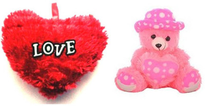

KashQueen Love Red Heart Cushion Stuffed Soft Heart Pillow With Cute Pink Teddy Bear, Gift for your Valentine, Friends, Girlfriends, Boy Friends, Wife and Christmas( 14X 10Inchs) - 10 inch(Red, Pink), Pink;red