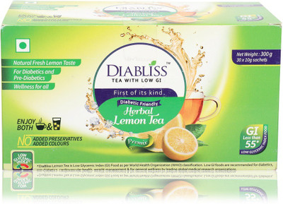 

DiaBliss Lemon Tea Powder made with Low GI Sugar - 300 Grams Sachet Box Lemon Herbal Tea(300 g, Box)