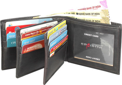 Spairow Men Black Genuine Leather Wallet(12 Card Slots)