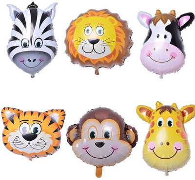 

Sahaya Printed Big Size 6 pcs Animal Foil Balloons, Jungle Theme ( Lion, Tiger, Giraffe, Zebra, Monkey, Cow) Balloon(Multicolor, Pack of 6)