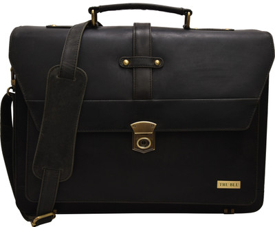 

TRU BLU Leather Portflio Briefcase Bag Medium Briefcase - For Men & Women(Black)