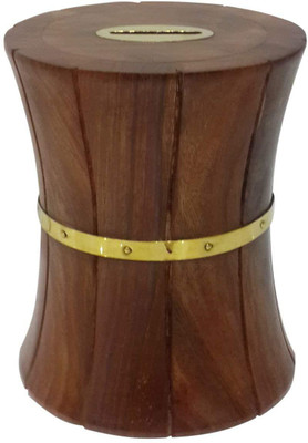 

PUREESSENCE Wooden Damroo Shape Money Bank Coin Box for kids Coin Bank(Brown)