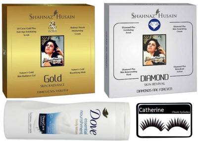 

catherine Eyelashes and Gold And Diamond Facial Kit & Essential nourishment Body Lotion(Set of 4)
