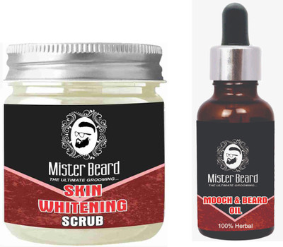 Mister Beard SKIN WHITENING SCRUB 100gm WITH MOOCH OIL 35ml(Set of 2)