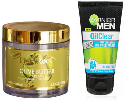

Pink Root OLIVE BUTTER CREAM 100G WITH GARNIER OIL CLEAR FACEWASH(Set of 2)