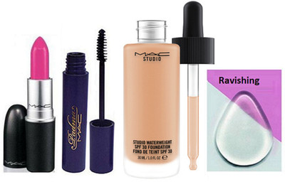 

ravishing silicon Puff & Mac Studio Waterweight Foundation Matte Lipstick With Padma Mascara(Set of 4)