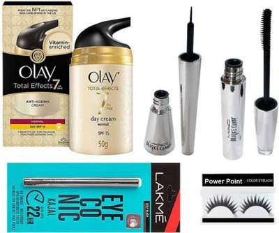 

power point Eyelashes With Mac Brooke Candy Eyeliner & Mascara And Eyeconic K & Olay Total Effect 7 in one Anti-Ageing Cream(Set of 5)