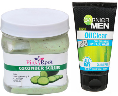 

Pink Root CUCUMBER SCRUB 500G WITH GARNIER OIL CLEAR FACEWASH(Set of 2)
