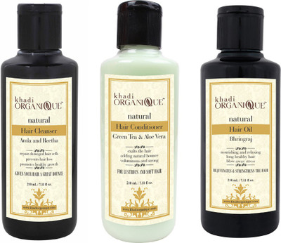 

KHADI ORGANIQUE AMLA REETHA SHAMPOO,GREEN TEA ALOEVERA HAIR CONDITIONER,BHRINGRAJ HAIR OIL PACK OF 3 (630 ML) COMBO PACK(Set of 3)