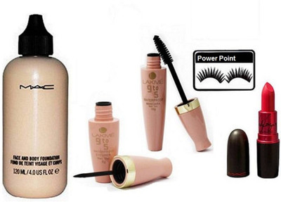 

power point Eyelashes and Face and Body Foundation& Pre+Primer Moisture Infusion Serum Hydrant,lady gaga matte Lipstick and 9 to 5 Liquid Eyeliner & Mascara(Set of 6)