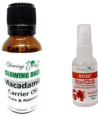 Glowing Buzz Combo of macademia essential oil and rose facewash(Set of 2)