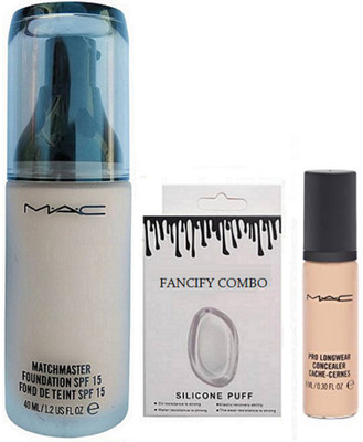 

FANCIFY COMBO Silicon Puff & Matchmaster Foundation & Pro LOngwear Foundation(Set of 3)