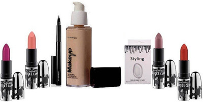 

Styling silicon puff & Mac Makeup Pro LongWear Foundation, Pen eyeliner , Brooke candy lipstick 4(Set of 7)