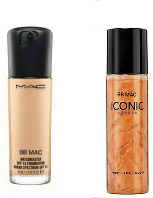 

BB MAC match master spf 15 foundation broad spectrum (35 ml) & prep or set or glow highlighter (120 ml) (combo set of 2)(Set of 2)