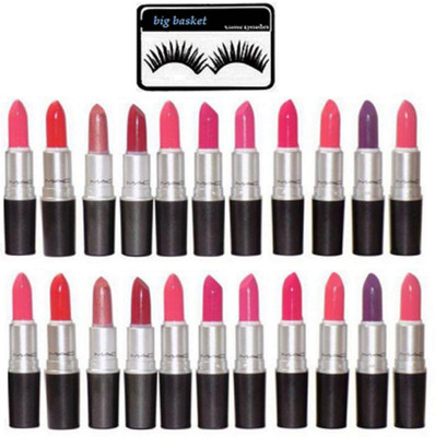 

big Basket Eyelashes & Matte Finish Multi Shades Of Lipstick pack Of 22(Set of 23)