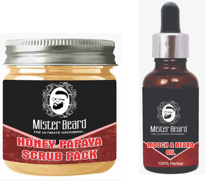 

Mister Beard HONEY PAPAYA SCRUB PACK 100gm WITH MOOCH & BEARD OIL 35ml(Set of 2)