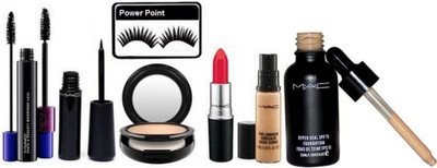 

power point Eyelashes, Mac Hyper Real Foundation, Compact, Pro Long Wear Concealer, Lustre Lipstick, Waterproof Eyeliner, Haute and Naughty Double Effect Mascara(Set of 7)