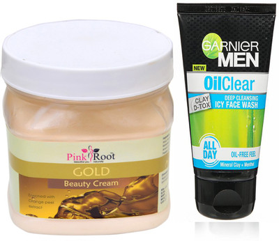 

Pink Root GOLD CREAM 500G WITH GARNIER OIL CLEAR FACEWASH(Set of 2)