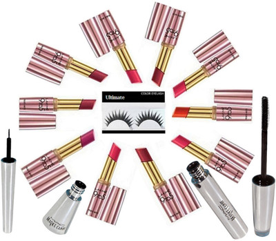 

Ultimate Eyelashes, Lakme 9to5 Lipstick pack of 10 & Mac Brooke Candy Eyeliner & mascara(Set of 13)