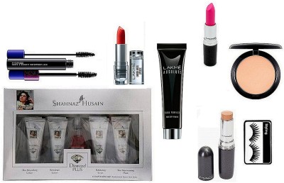 

Styling Eyelashes, Shahnaz Husain Daimond Plus Kit, Lakme Absolute Blue Perfect Makeup Primer, Enrich Matte Finish Lipstick Mac Stick Concealer, Compact, Candy Yum Yum Lipstick, HautE and Naughty Waterproof Lash Double Effect Mascara(Set of 8)