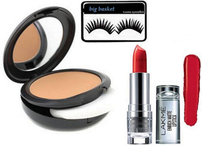 big basket Eyelashes , Mac Studio Fix Compact & Lakme Enrich Matte Finish Red Lipstick(Set of 3)