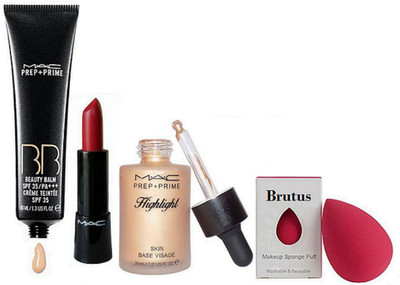 

BRUTUS Sponge Puff, Prep + Prime BB Beauty Balm Cream, Prep+Prime Highlight Skin Base Visage, Retro Matte Lipstick(Set of 4)