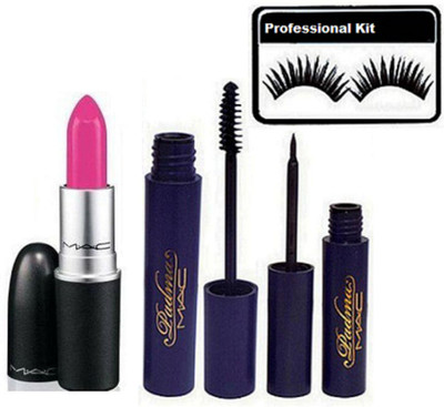 

professional kit Eyelashes,Mac Padma Eyeliner, Mascara With Matte Lipstick(Set of 4)