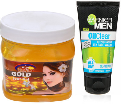 

Pink Root GOLD GEL 500G WITH GARNIER OIL CLEAR FACEWASH(Set of 2)