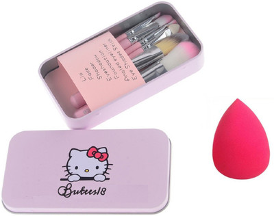 

Butees18 7pc Makeup Brush Set Metal + 1 Makeup Blender Puff(Set of 7)