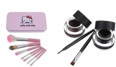 

jollity Pink Make Up Brush And Music Flower Gel Eyeliner(Black&Brown)(Set of 2)