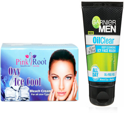 

Pink Root OXY ICE COOL BLEACH 250G WITH GARNIER OIL CLEAR FACEWASH(Set of 2)