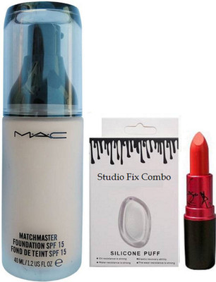 

studio fix combo Silicon Puff & Matchmaster Foundation & Lady Gaga Lipstick(Set of 3)