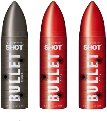 

Layer Shot Bullet Reload. & Ammo . Pack of 3 Deodorant Spray - For Men(360 ml, Pack of 3)