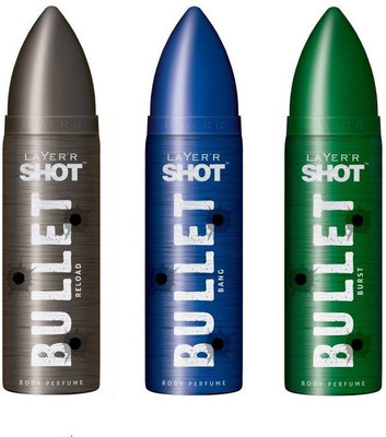 

Layer Shot Bullet Bang, Burst & Reload Pack of 3 Deodorant Spray - For Men(360 ml, Pack of 3)