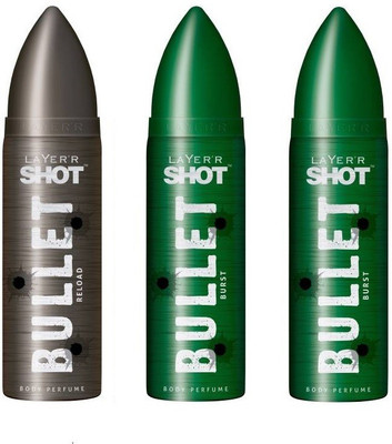 

Layer Shot Bullet Reload 1 Pc. & Burst 2 Pcs. Pack of 3 Deodorant Spray - For Men(360 ml, Pack of 3)