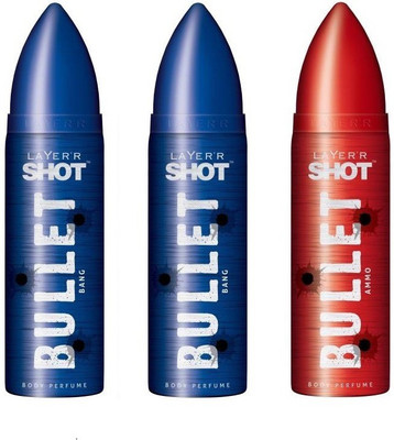 

Layer Shot Bullet Bang 2 Pcs. & Ammo 1 Pc. Pack of 3 Deodorant Spray - For Men(360 ml, Pack of 3)