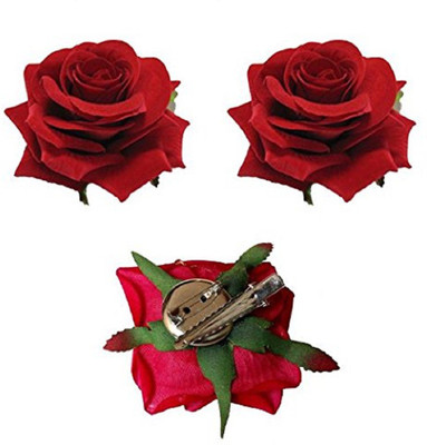 

KYT Velvet Fashion Red Fabric Rose Flower Hair Clip For Women pack of 3 Hair Clip(Red)