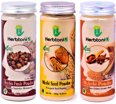 

HerbtoniQ Organic Natural Soapnut Fruit Powder 150g, Fenugreek Seed Powder 150g, Licorice Root Powder 150g For Hair Pack(450 g)
