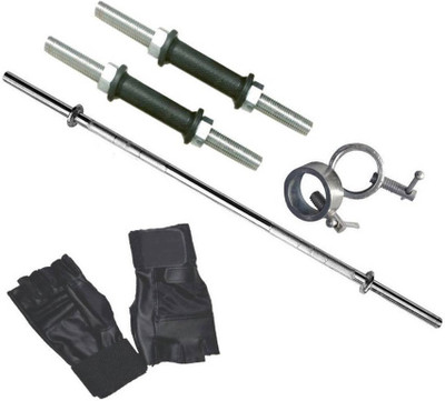 

StepInnStore BEST QUALITY COMBO'' 3*FT STRAIGHT ROD WITH STEEL LOCKS + 2*PCS Dumbbell Rods with Rubber Grip and 1 Pair of Leather Gym Gloves Gym & Fitness Kit