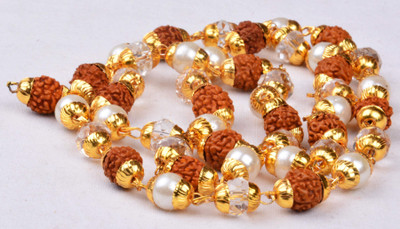 Green Spiritual Energized Rudraksha with Pearl and Sphatik Mala Combination Rare Collection Resin Chain Set