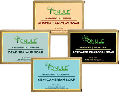 

Ionule Combo Pack of Australian pink clay, Dead sea mud, Activated charcoal and Cambrian clay soaps(400 g, Pack of 4)
