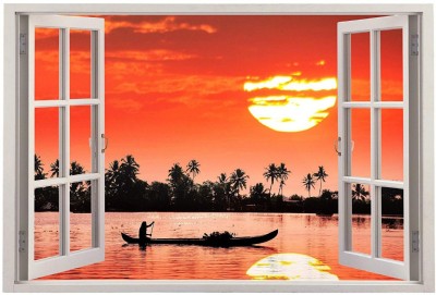 Paper Plane Design 90 cm 3D Vinyl Wall Decal Sticker Wide Ocean Beach Sea View for Home DÃ©cor (Sunset, 90 x 60 cm) Self Adhesive Sticker(Pack of 1)