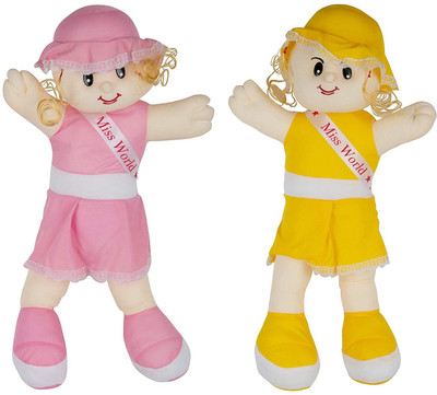 HM Baby Soft Toys And Attractive Doll Gudia Miss world Pack Of 2 - 54 cm(Pink, Yellow)